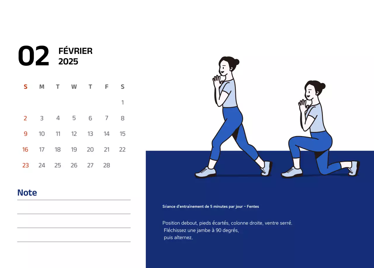 Calendrier simple avec des illustrations bleues et épurées