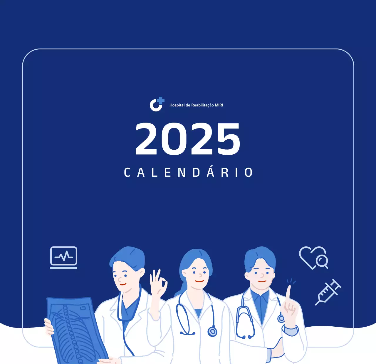 Calendário simples com ilustrações azuis e simples