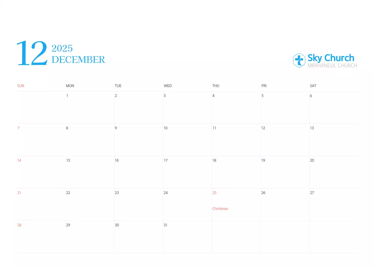 Blue modern concept church calendar