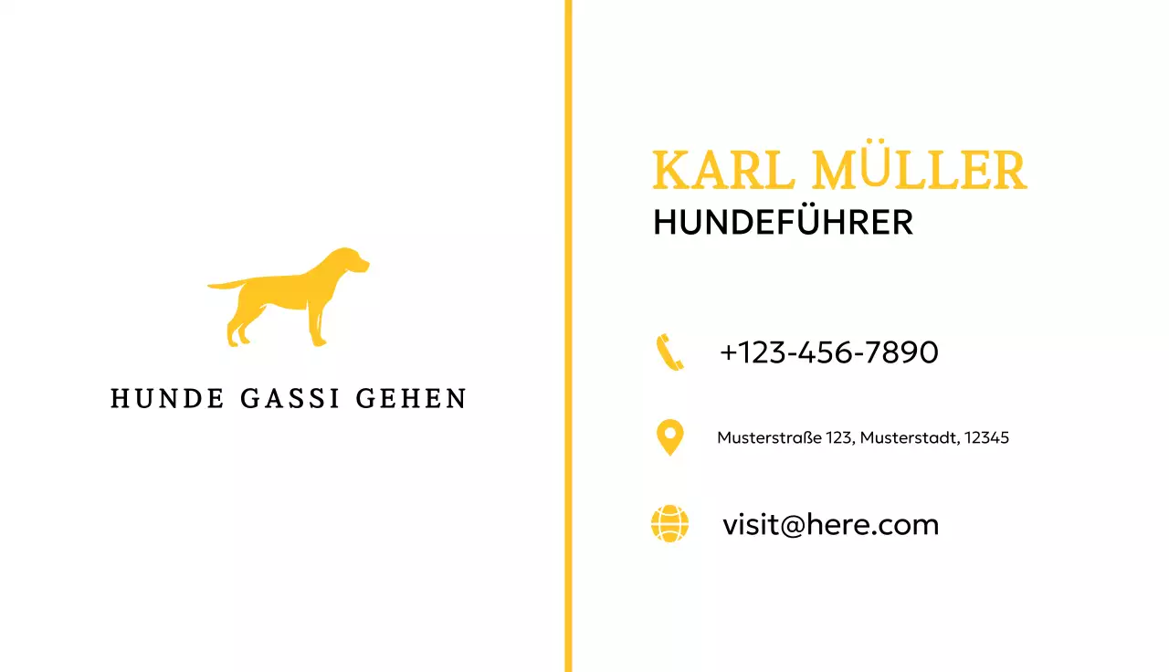 gelbe Minimal-Visitenkarte für Haustiere