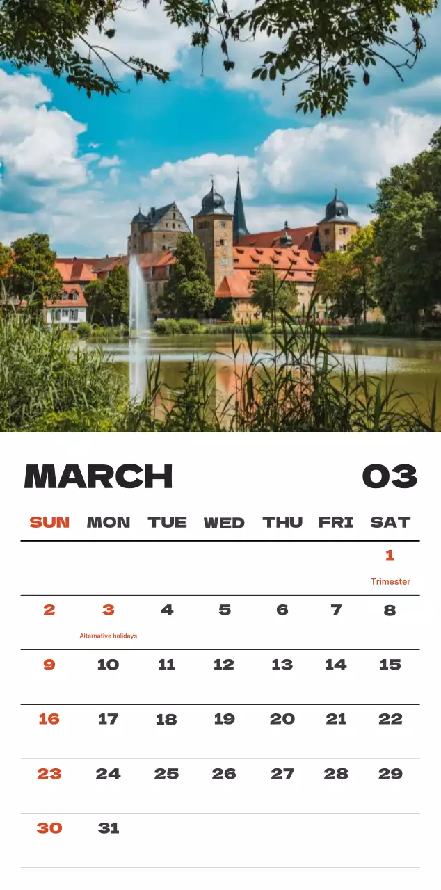 Sky photo clean calendar