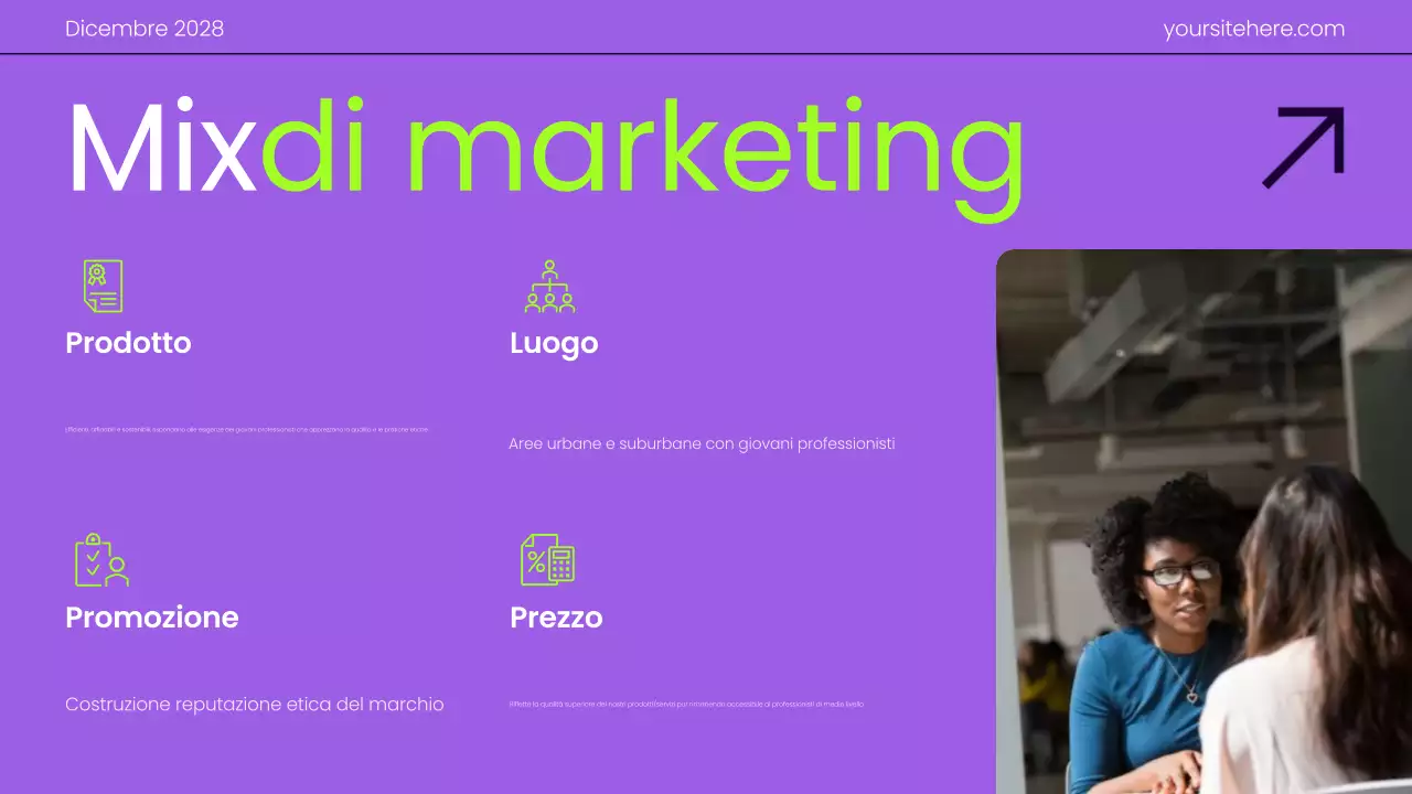 Presentazione del piano di marketing con gradiente moderno viola