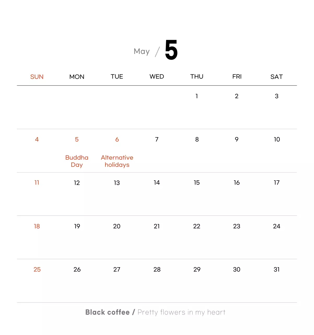 Minimalist coffee calendar