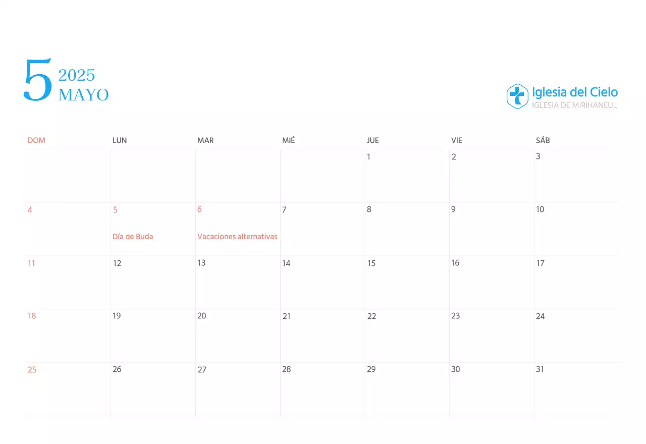Calendario eclesiástico azul de concepto moderno
