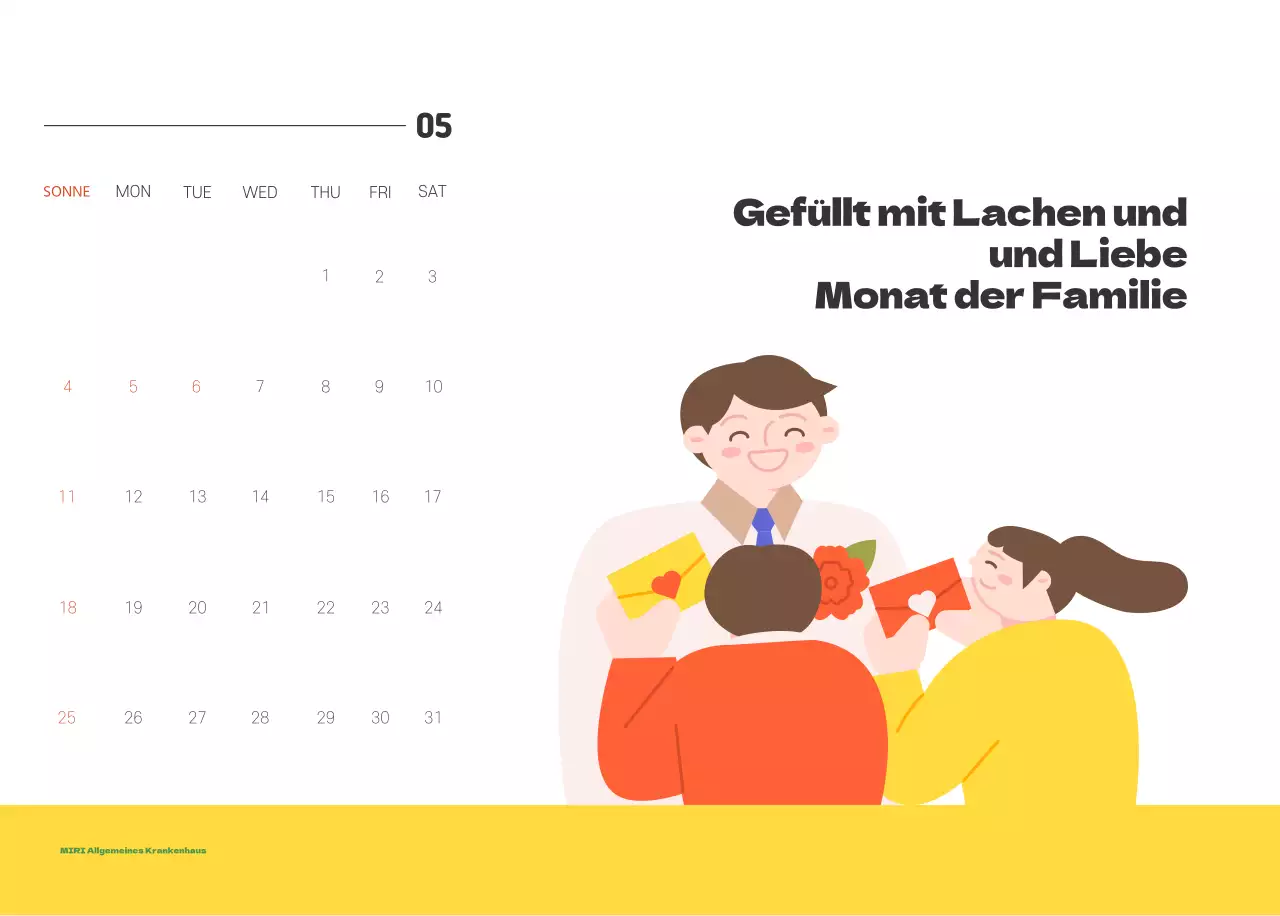 Ein festliches Krankenhaus mit Illustrationen zum Thema Gesundheit und Familie und farbenfrohen Akzenten