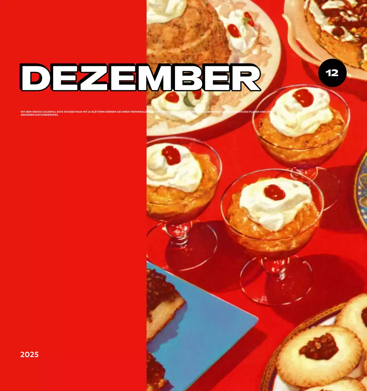 Bunte Kalender mit einer Vielzahl von Retro-Illustrationen