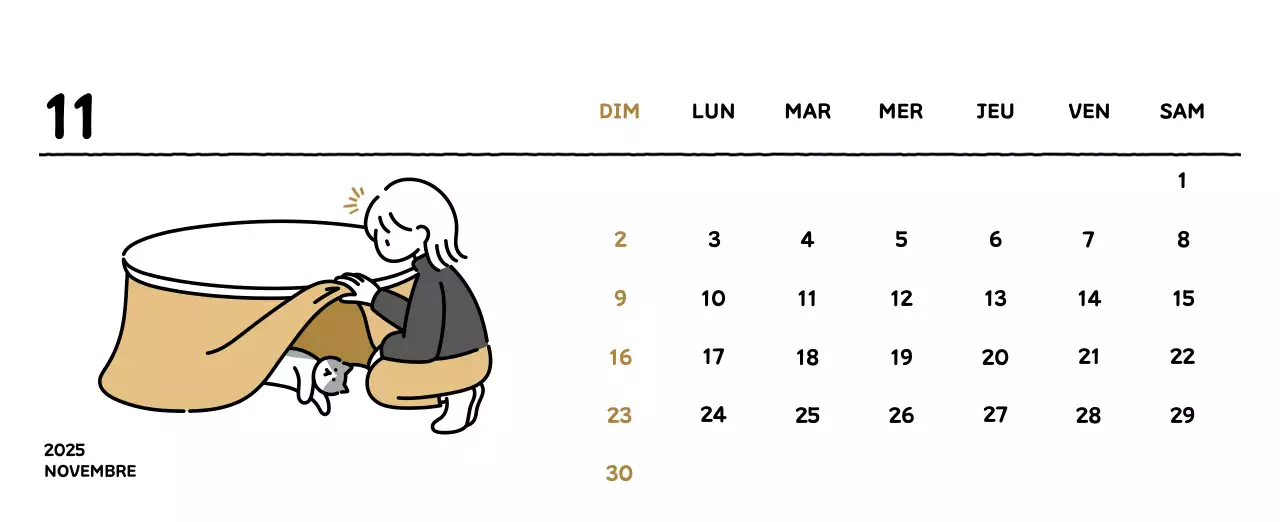 Calendrier illustré avec un joli style de lignes