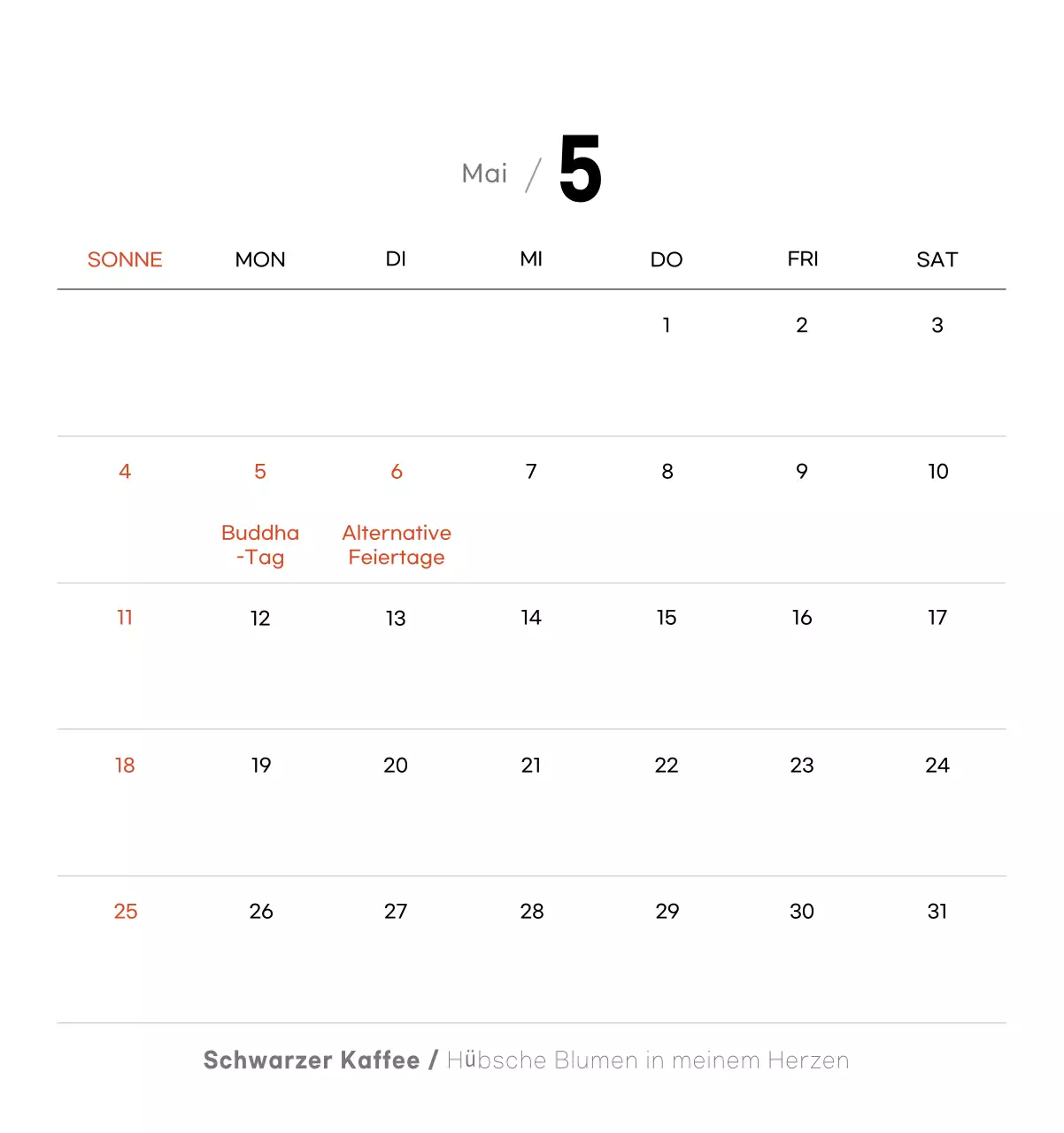 Minimalistischer Kaffee-Kalender