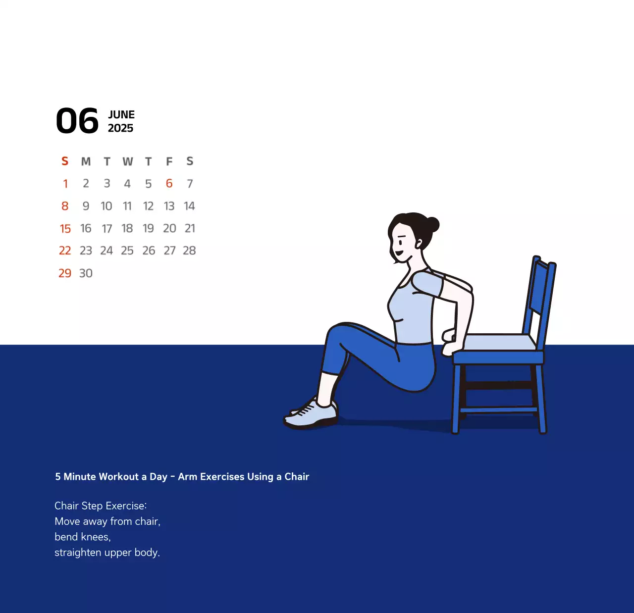 Lịch đơn giản với hình minh họa màu xanh gọn gàng