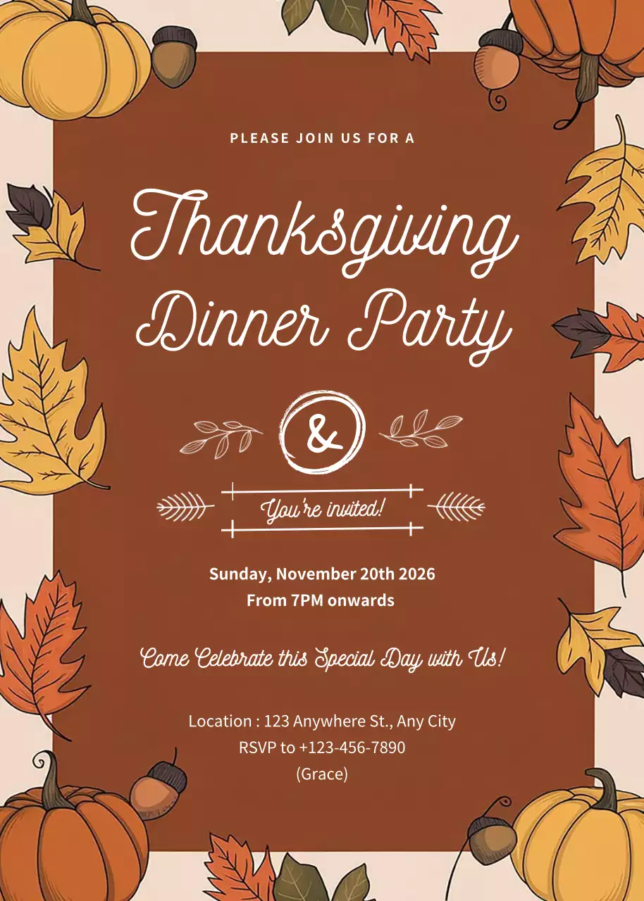 Brown Traditional Thanksgiving Invitation Poster