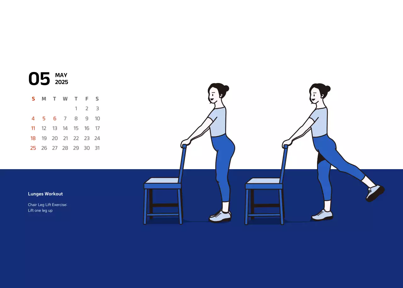 Simple calendar with blue, clean illustrations