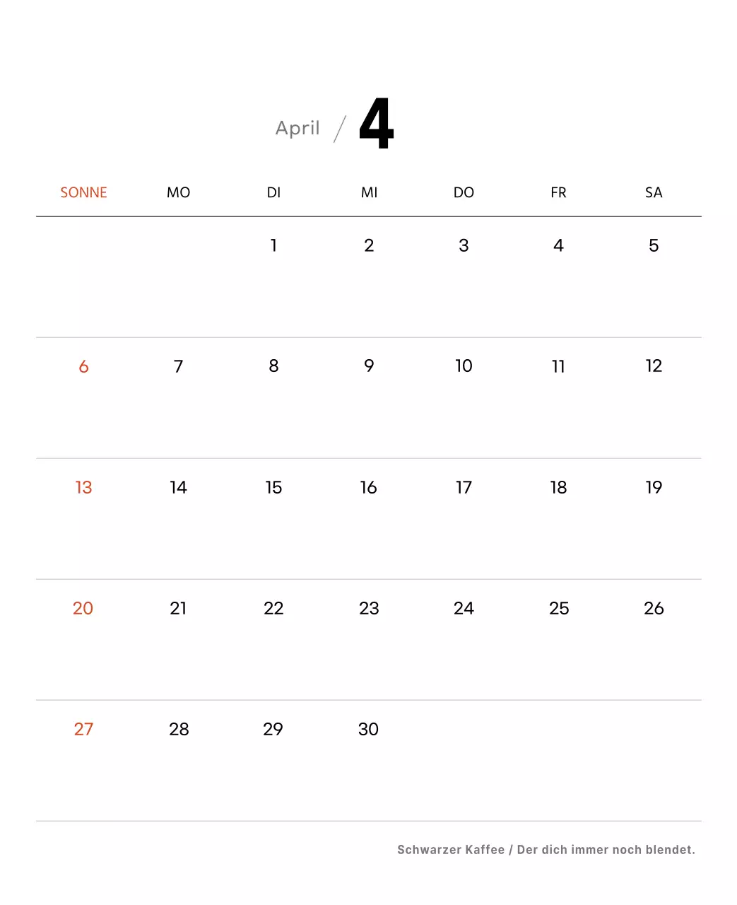 Einfacher Kaffee-Foto-Tischkalender für Cafés in Weißtönen