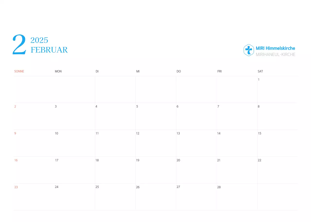 Blaues modernes Konzept Kirchenkalender