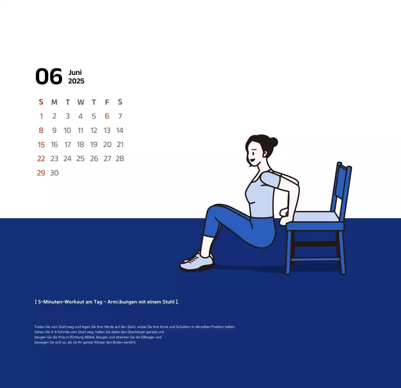 Einfacher Kalender mit blauen, klaren Illustrationen
