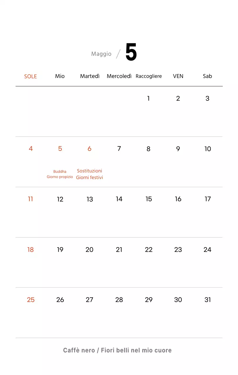 Semplice calendario da tavolo con foto di caffè per bar nei toni del bianco