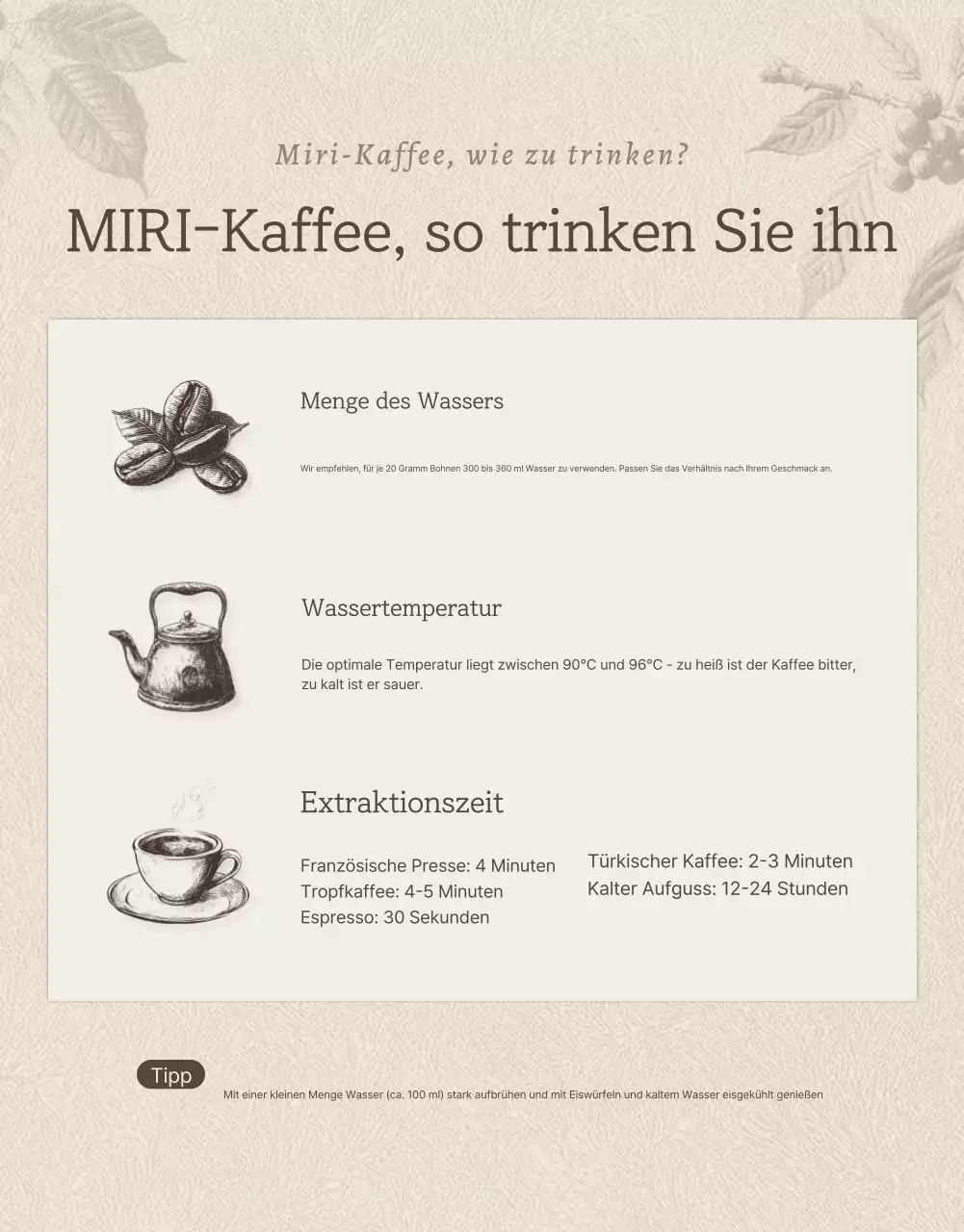 Beige und braun vintage Kaffeebohnen Detailseite