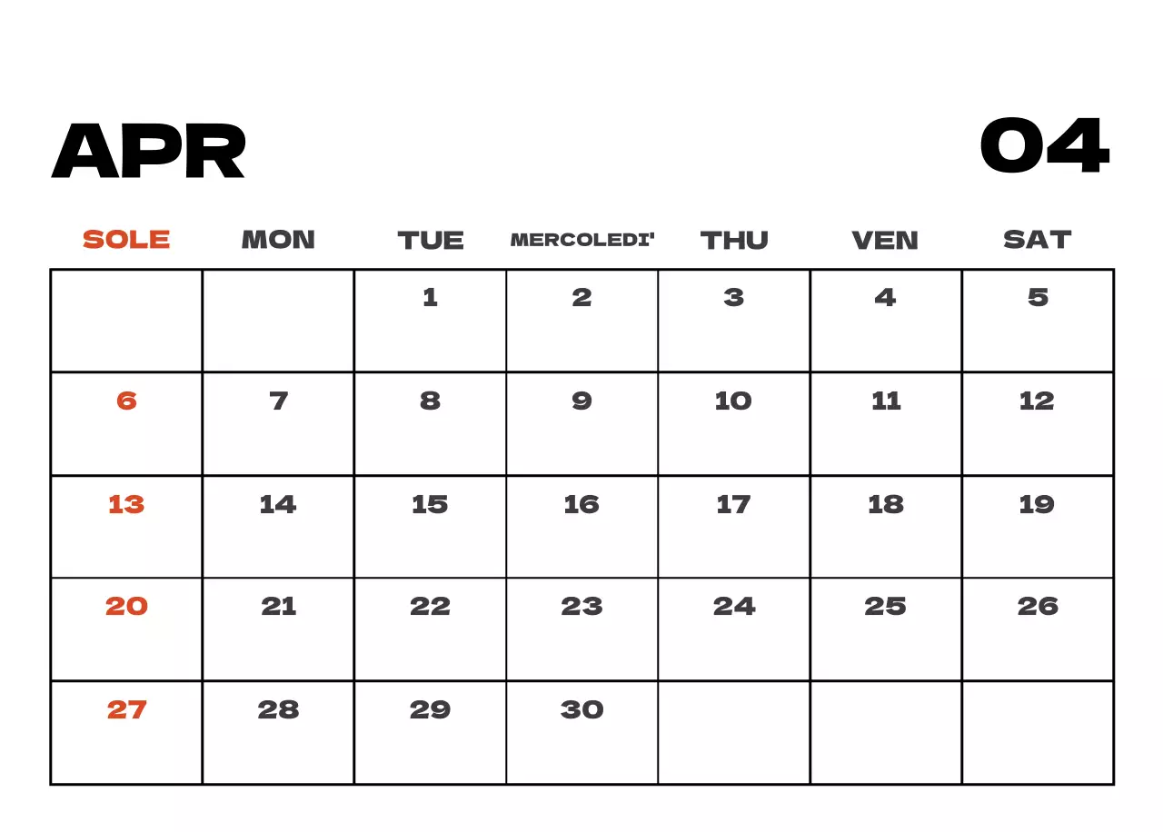 Calendario pulito con foto del cielo