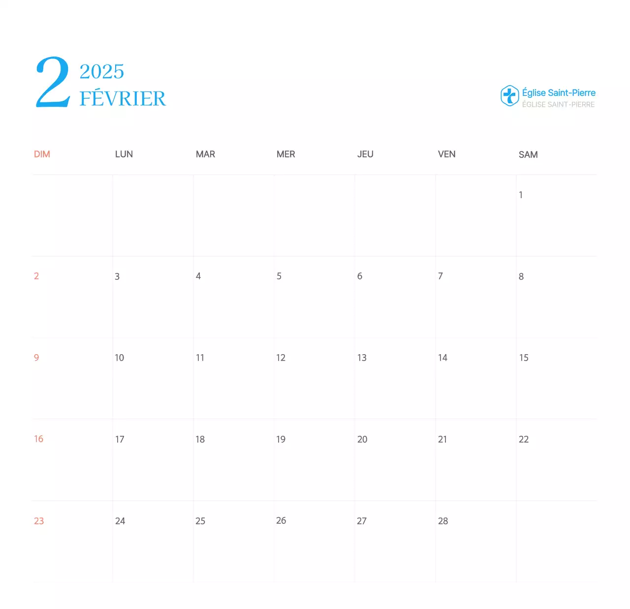 Calendrier d'église moderne bleu