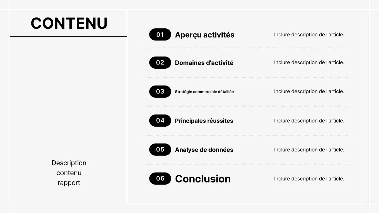 Rapport simple noir Description