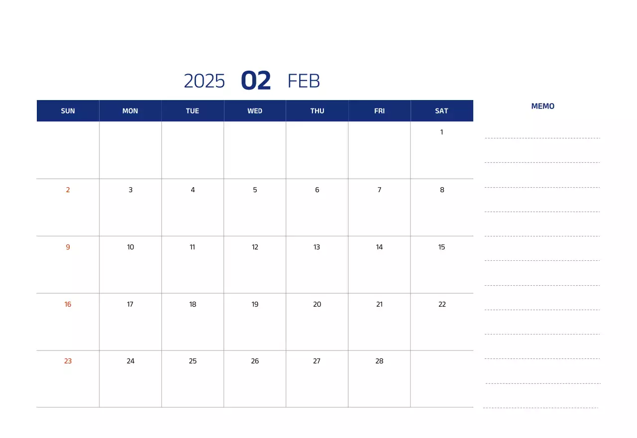 Calendrier simple avec des illustrations bleues et épurées