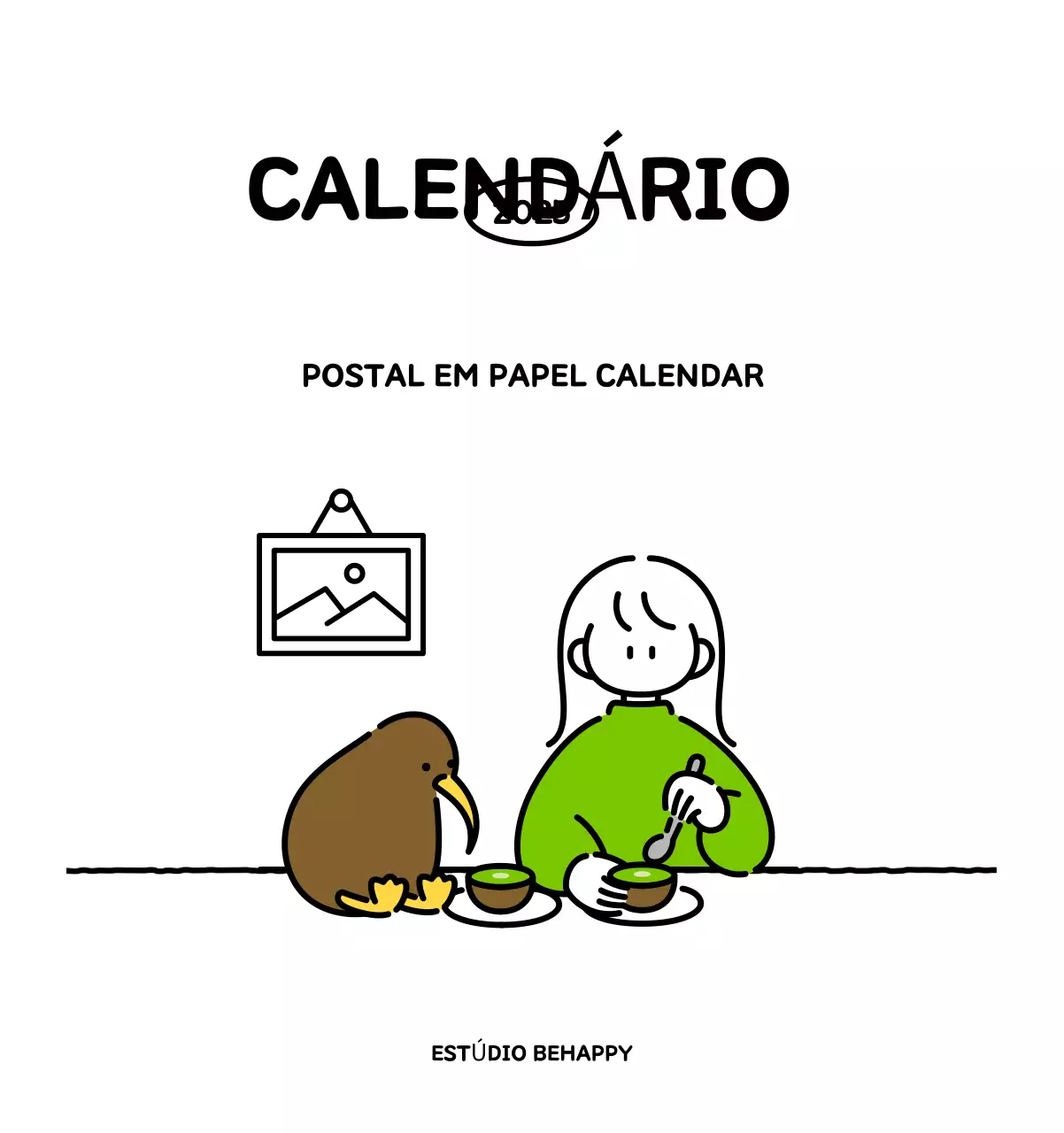 Calendário ilustrado com um estilo de linhas bonito