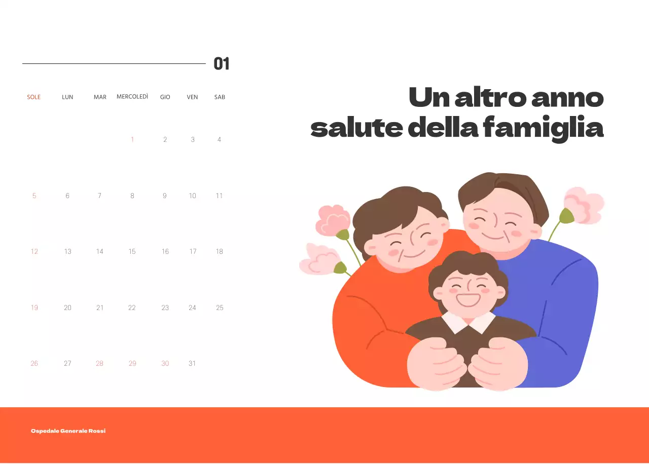 Un ospedale festivo con illustrazioni a tema salute e famiglia e accenti colorati