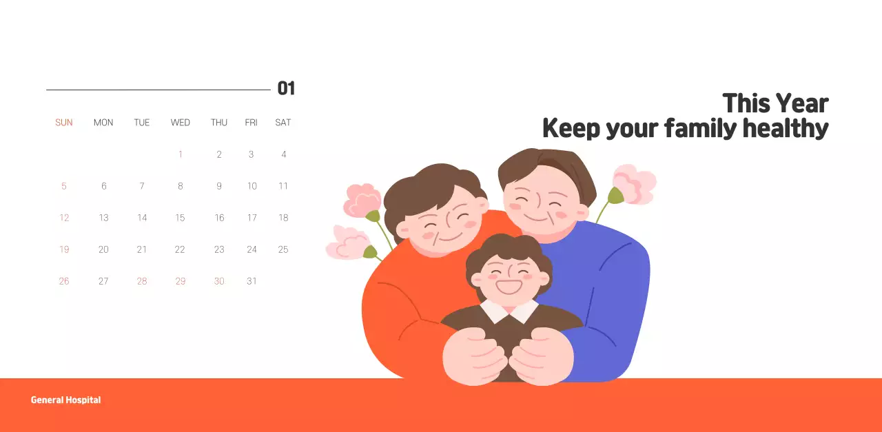 A holiday hospital with health and family themed illustrations and colorful accents