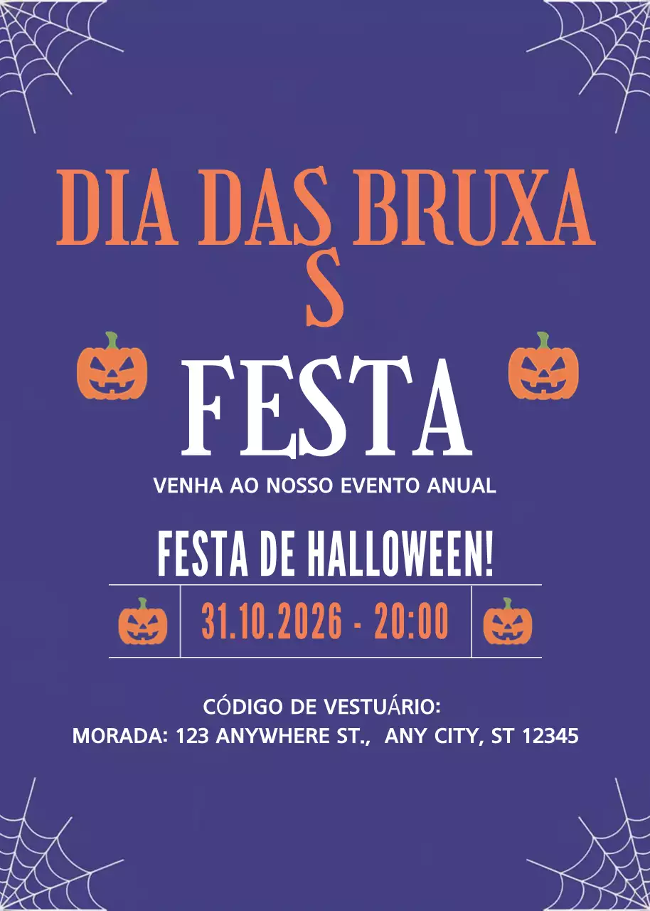 Convite de Halloween roxo e retro