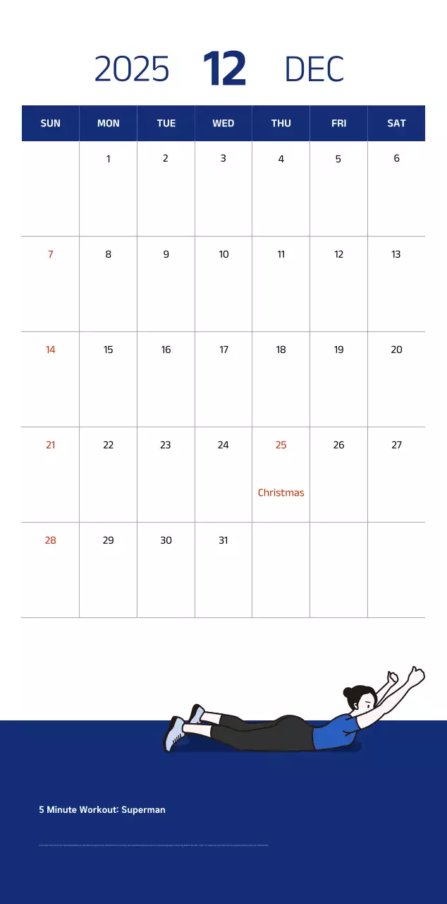 Lịch đơn giản với hình minh họa màu xanh gọn gàng