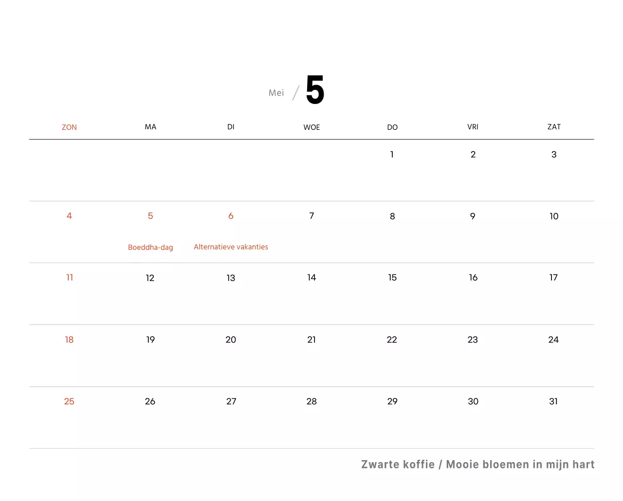 Eenvoudige bureaukalender met koffiefoto's voor cafés in witte tinten