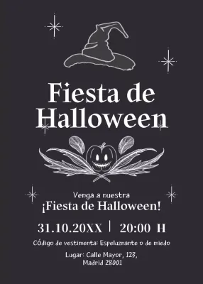 Invitación a una fiesta de Halloween en blanco y negro