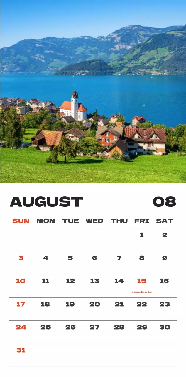 Sky photo clean calendar