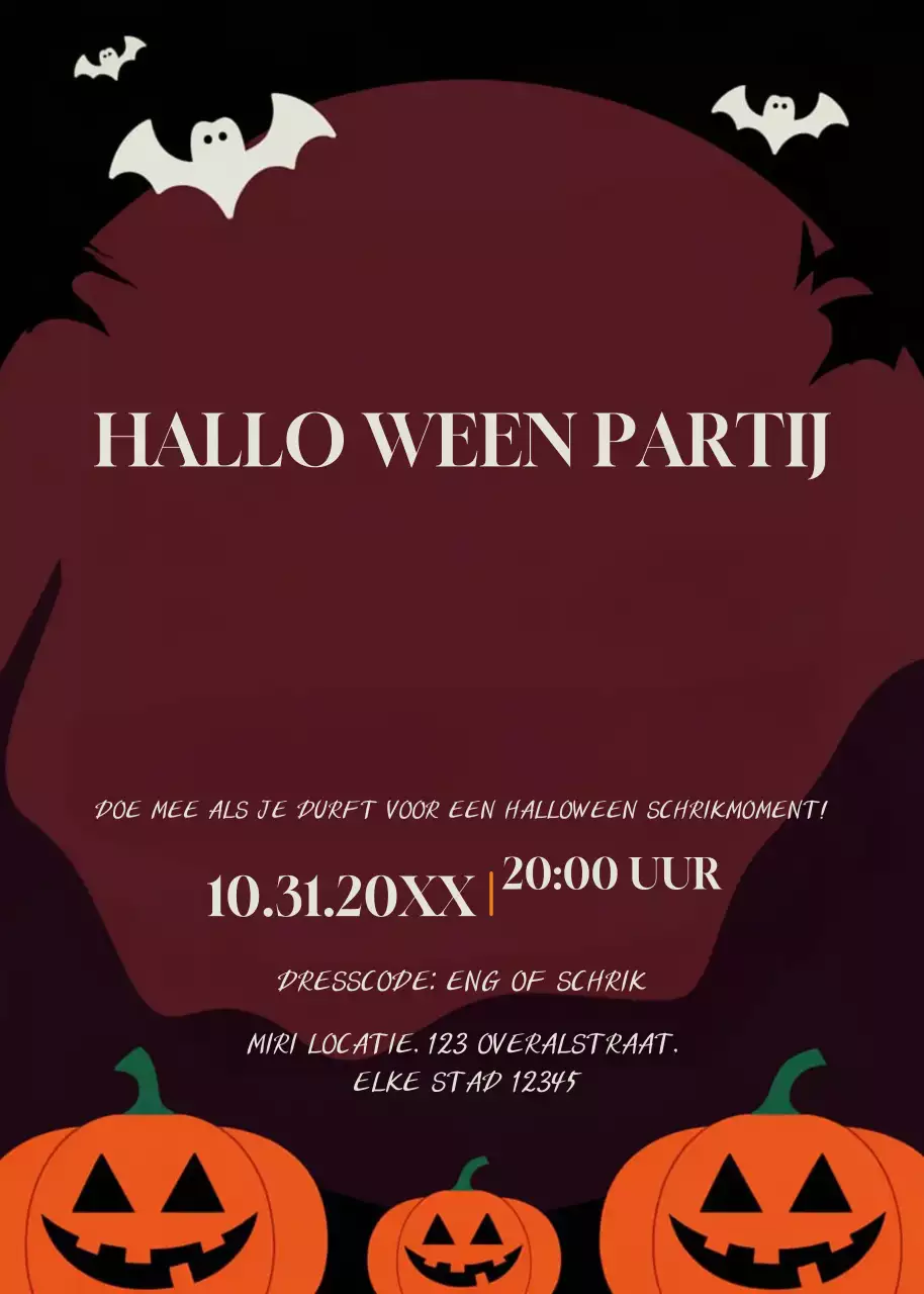 Zwart rood oranje uitnodiging voor Halloweenfeest