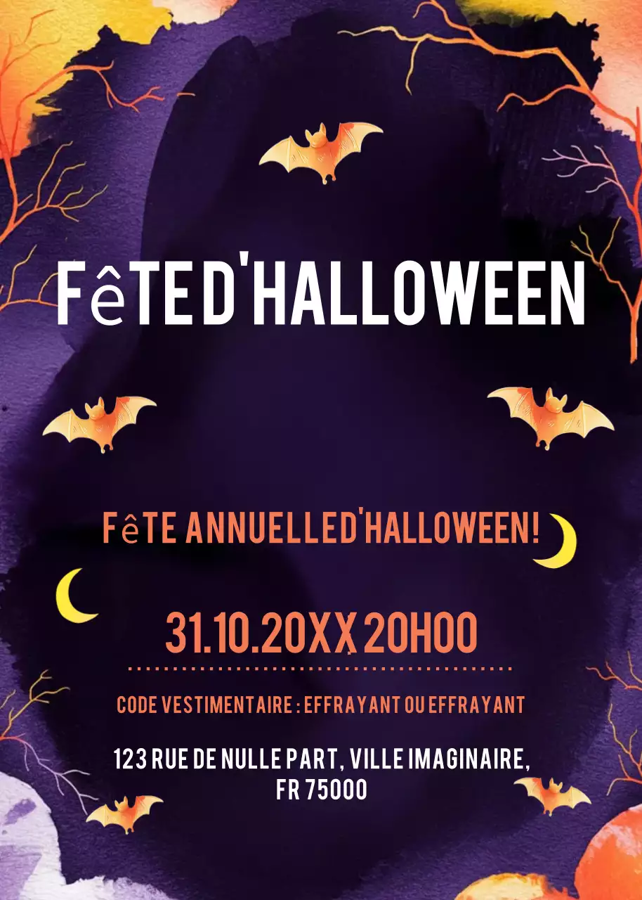 invitation à l'Halloween violet et effrayant