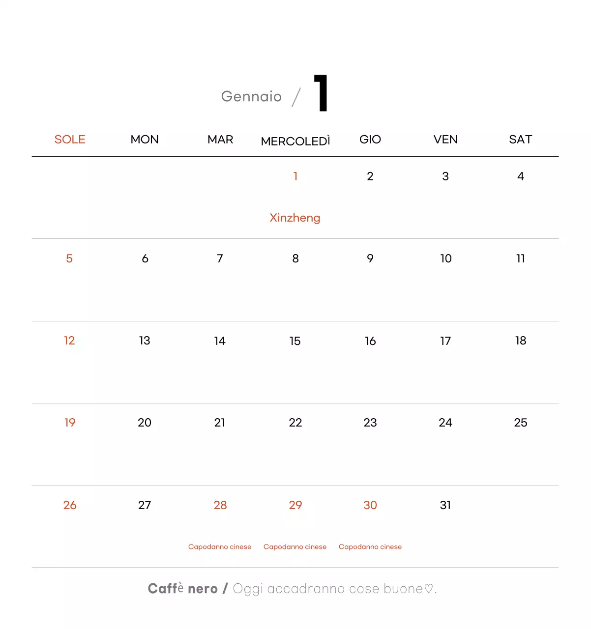 Calendario del caffè minimalista