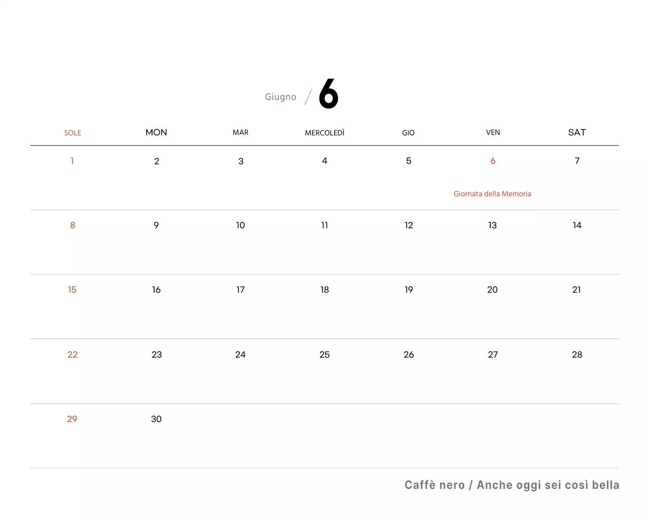 Semplice calendario da tavolo con foto di caffè per bar nei toni del bianco