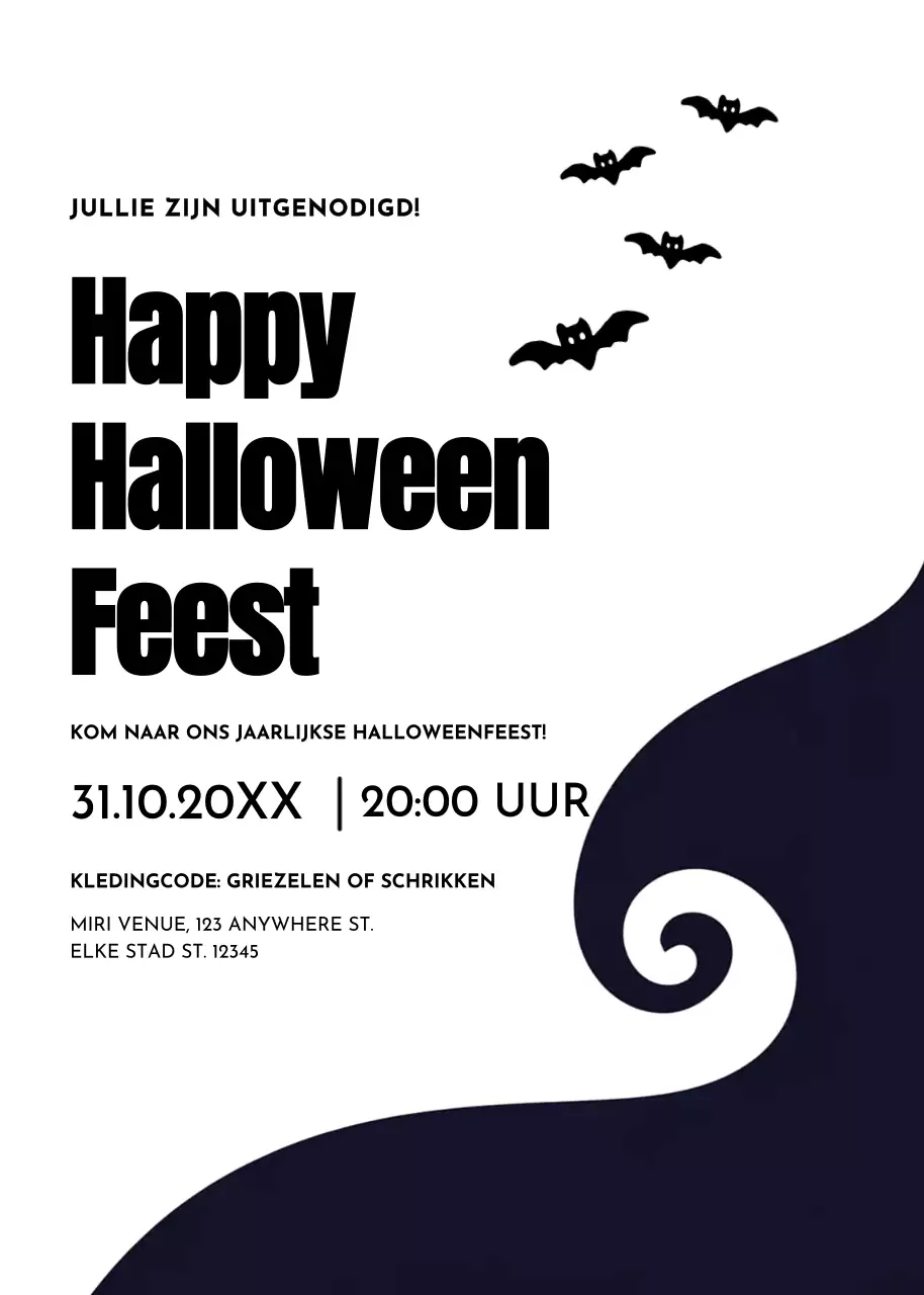Witte zwarte uitnodiging voor Halloweenfeest