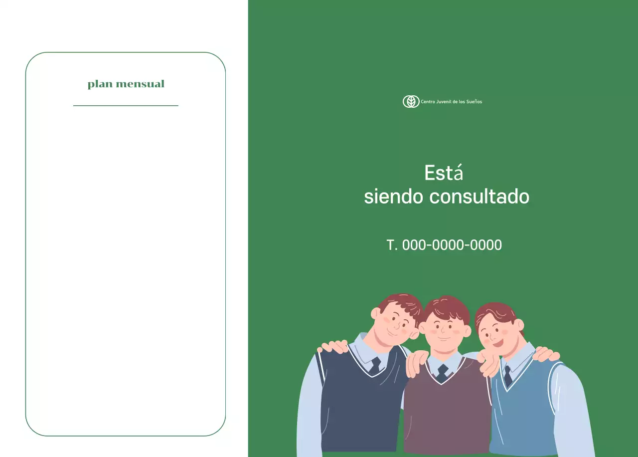 Calendario con ilustraciones juveniles sobre fondo amarillo verdoso