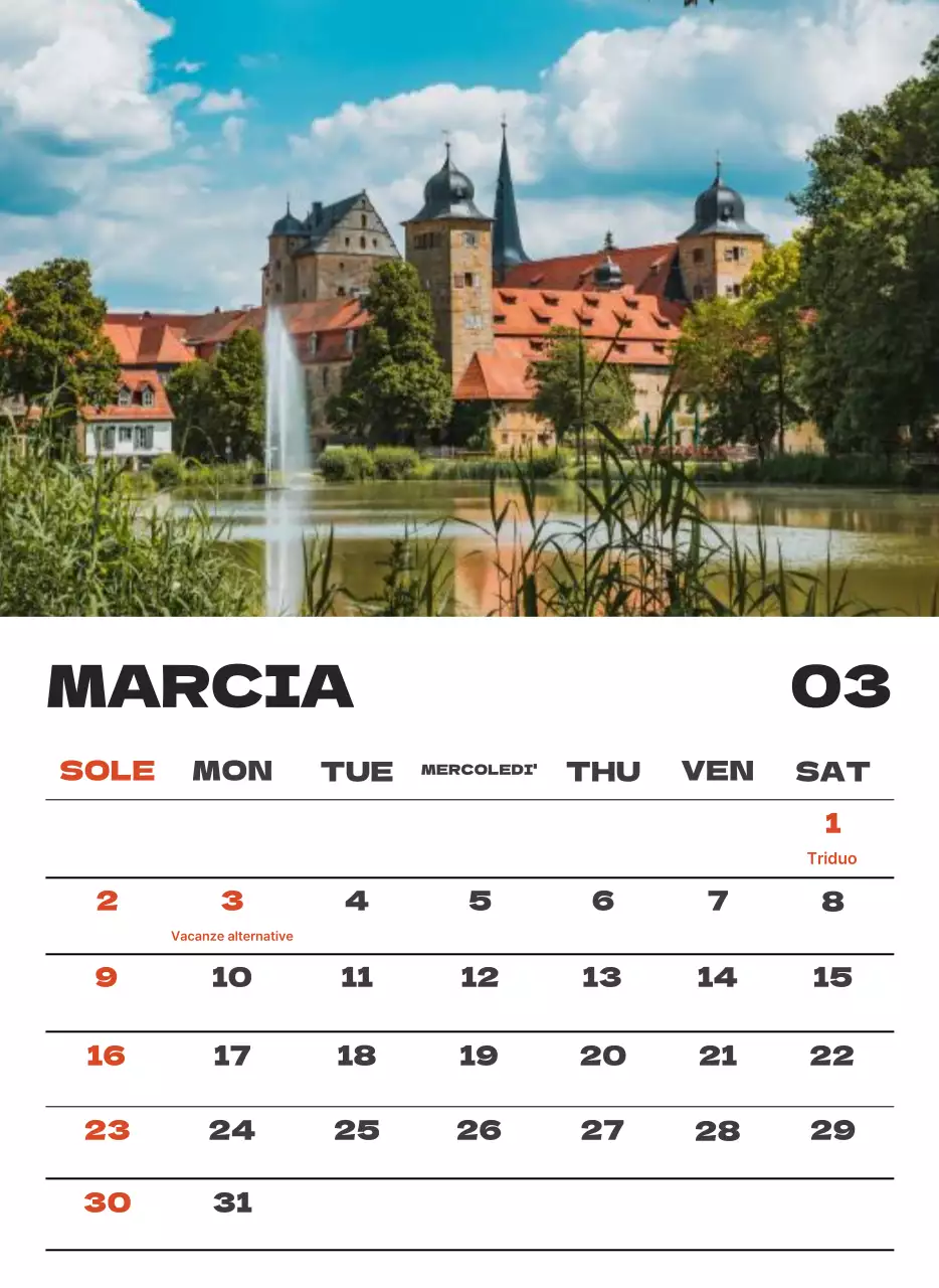 Calendario pulito con foto del cielo