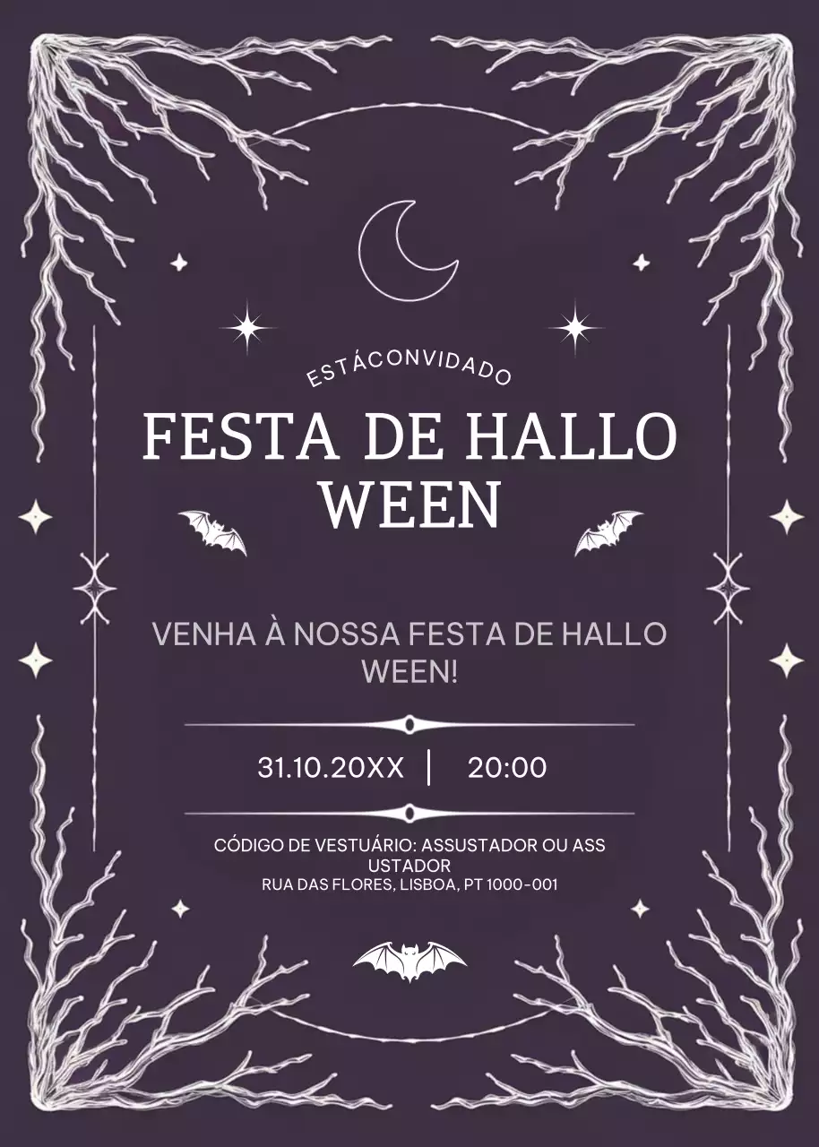 convite de Halloween gótico preto