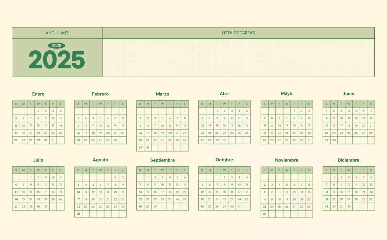 SAT Calendario de pared con concepto de bloc de notas del Día D en verde y amarillo claro