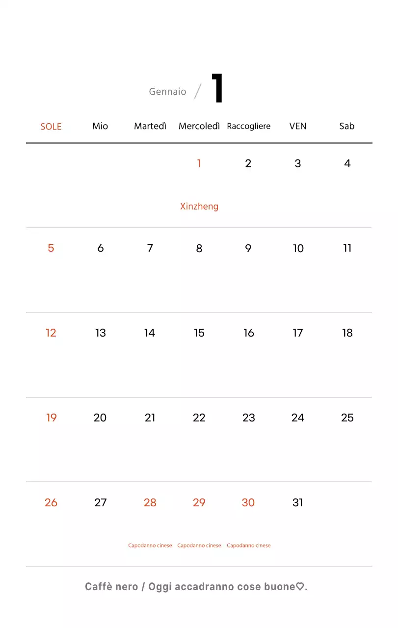 Semplice calendario da tavolo con foto di caffè per bar nei toni del bianco