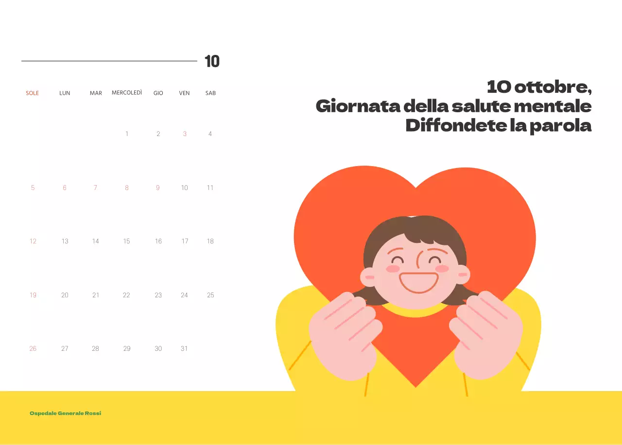 Un ospedale festivo con illustrazioni a tema salute e famiglia e accenti colorati