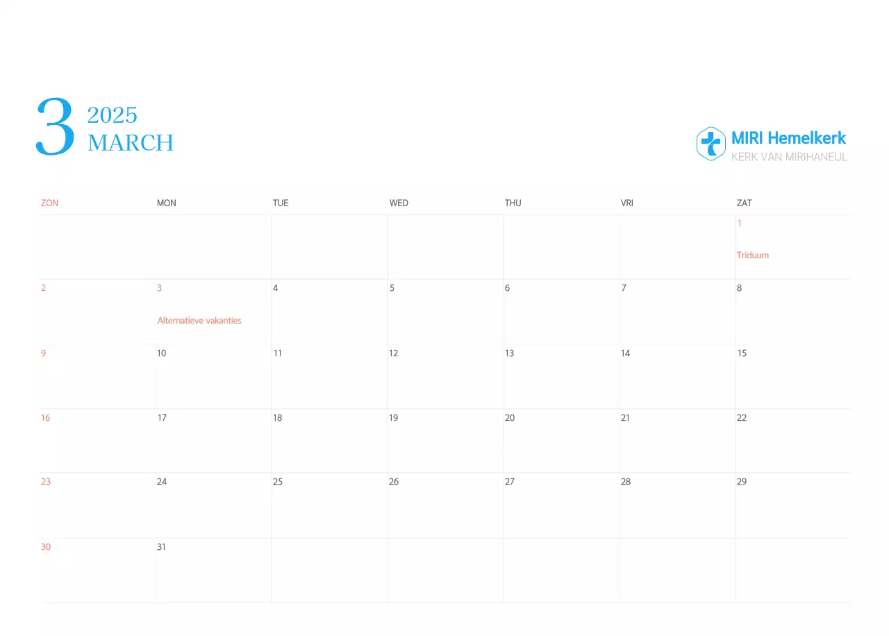 Blauw modern concept kerkkalender