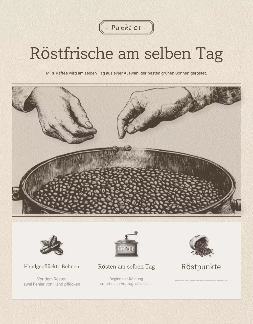 Beige und braun vintage Kaffeebohnen Detailseite