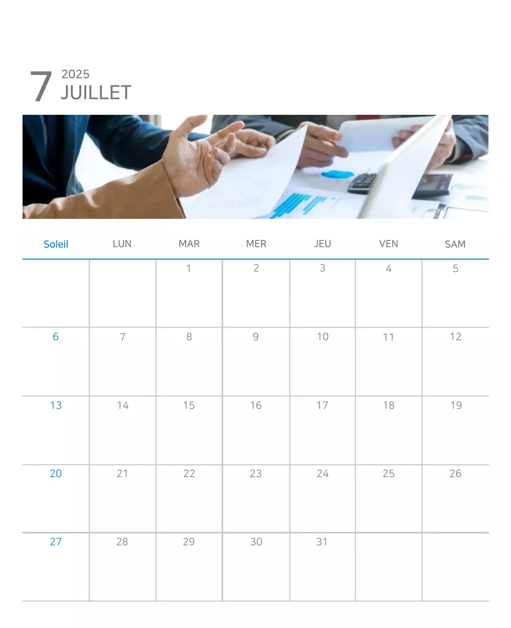 Calendrier moderne bleu Calendrier