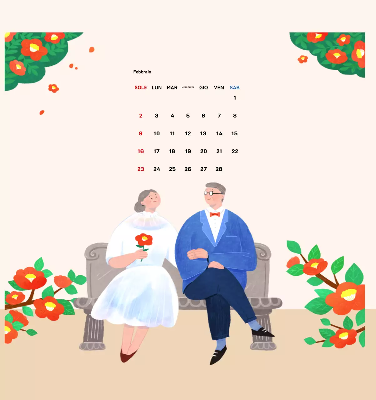 Calendario di Capodanno con una calda illustrazione
