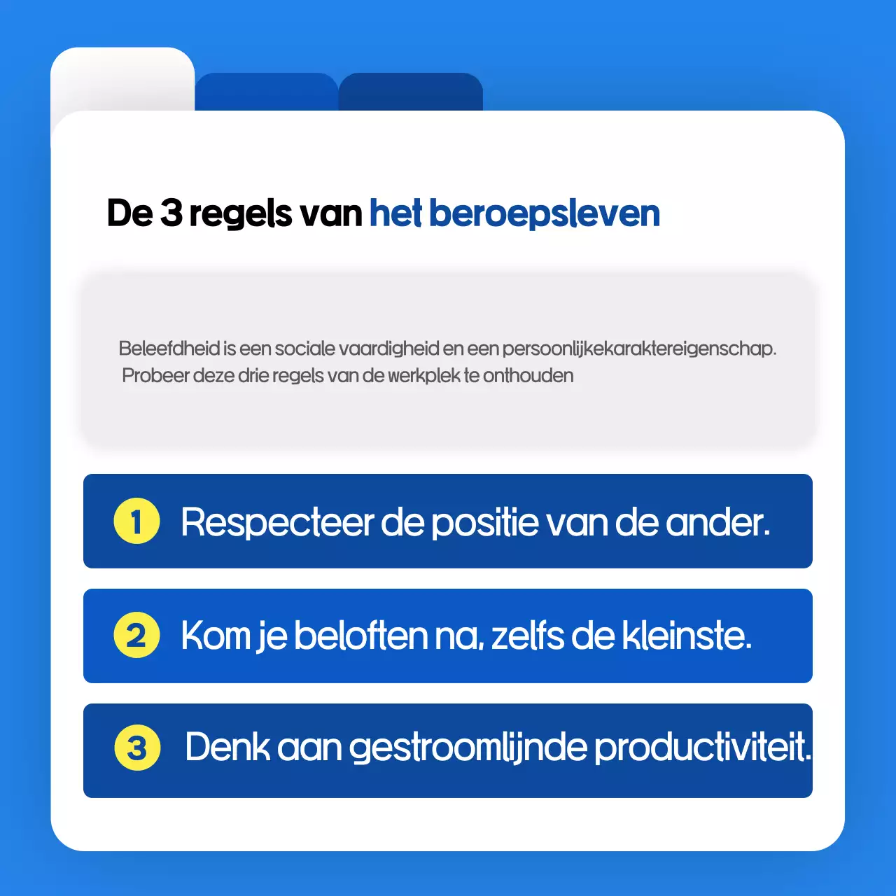 Traininghulpmiddelen voor blauwe moderne omgangsvormen op de werkplek