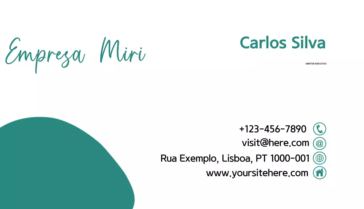 cartão de visita minimalista em azul-petróleo