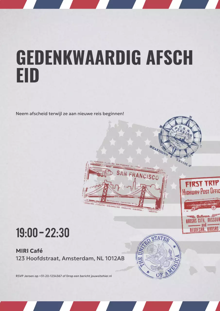 grijze afscheidsuitnodiging vintage